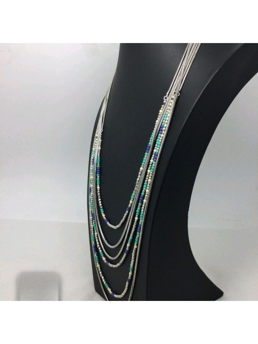 NWT Lucky Brand Blue Teal & White Beaded Multi Strand Necklace 32" - Picture 2 of 5